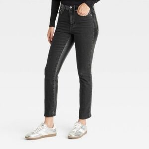 Mid Rise 80s Slim Black Denim/Faux Leather Pants